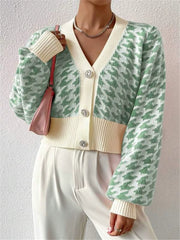 Houndstooth Patterned Knit Cardigan Coat GZYF 1087