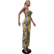 Leopard Print Sling Jumpsuit With Headscarf OD 8547