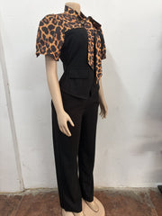 Leopard Patchwork Tie Up Jumpsuit OSM 4497