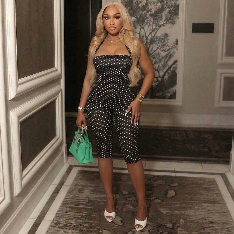 Polka Dots Print Halterneck Seventh Jumpsuit MXBF J26JP132