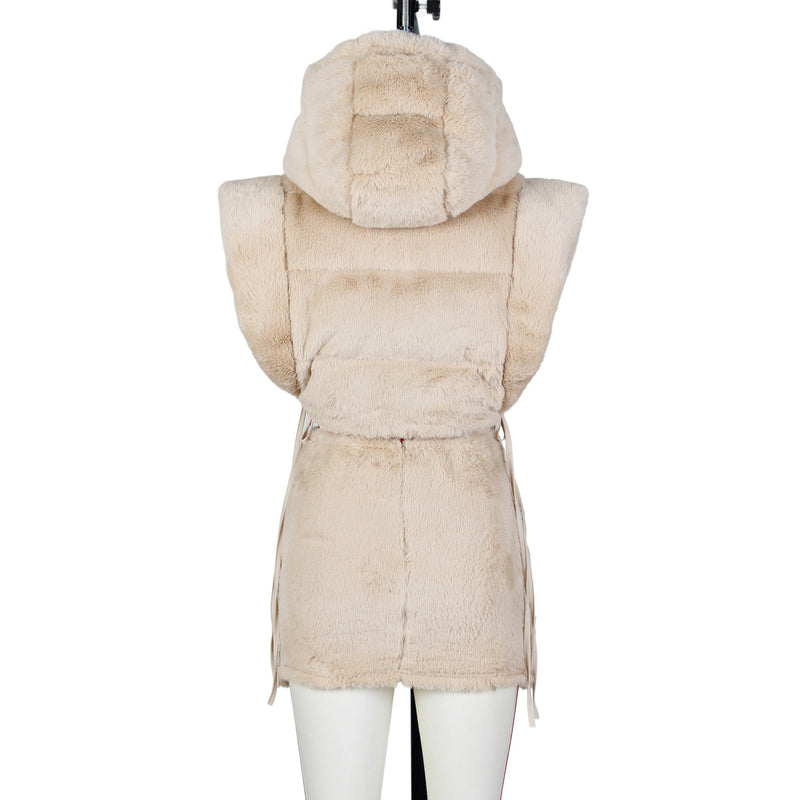 Hooded Short Tie Up Warm Vest Coat ZSD 0625