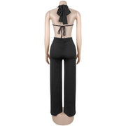 Sexy Tie Up Backless Solid Color Jumpsuit BY 7687