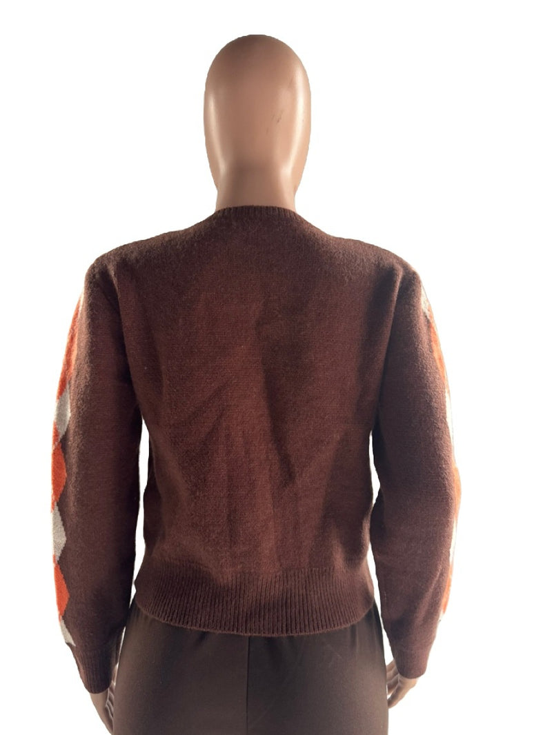 Plus Size Diamond Plaid Color Blocked Sweater Coats YMEF 59125
