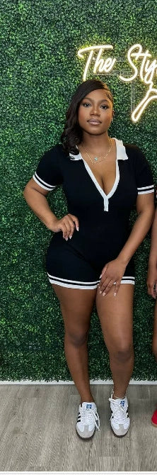 Solid Color Lapel Slim Romper YWXS K25L597