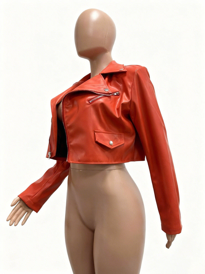 Zipper PU Leather Solid Color Jackets CM 9541