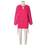 Casual Loose Spliced Knit Drawstring Cotton Coat ZSD 0631