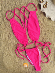 Solid Color Sexy Cross Tie Up One Piece Swimsuit CASF 6588