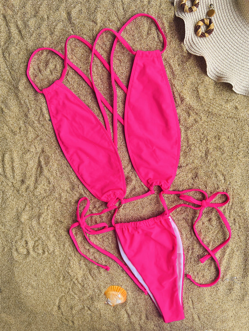 Solid Color Sexy Cross Tie Up One Piece Swimsuit CASF 6588