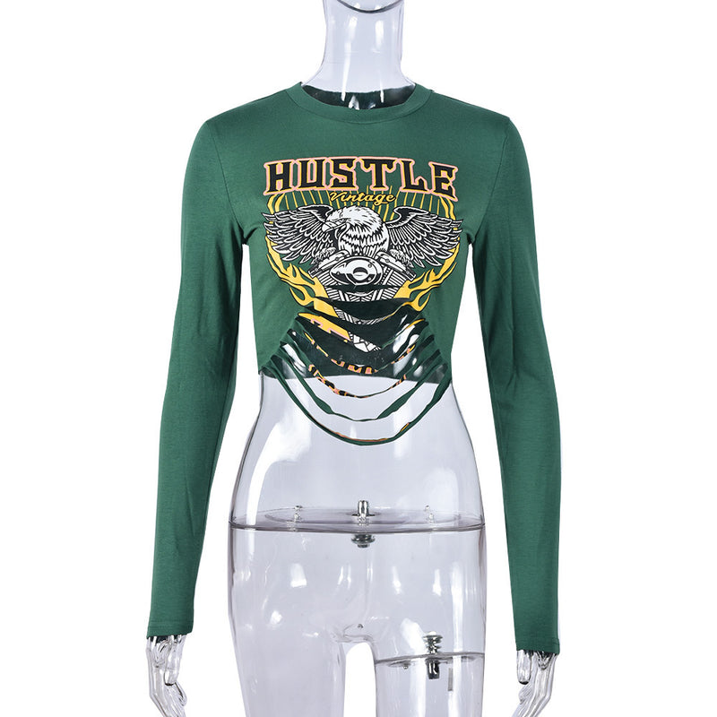 Letter Print Long Sleeve Tight T Shirt GNZD 9670TD