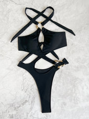 Sexy Print Cross Tie Up One Piece Swimsuit CASF 6732