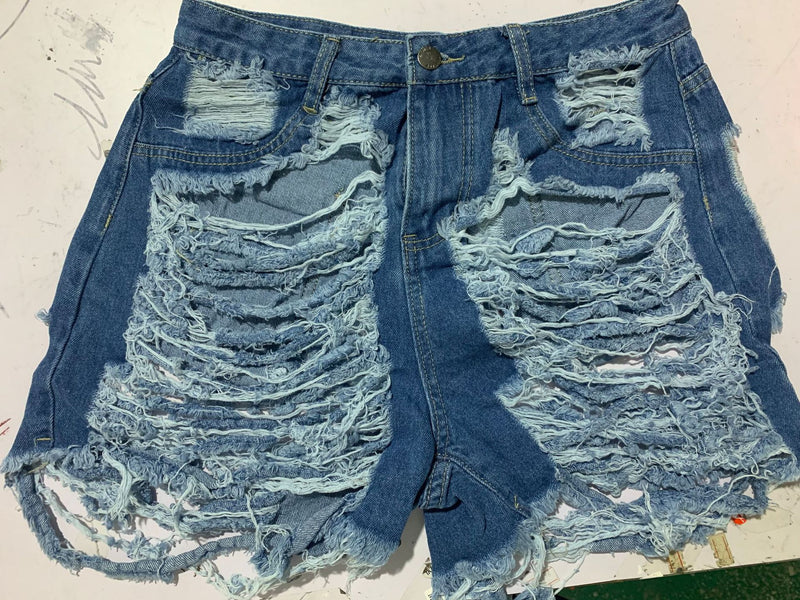 Denim Ripped Hole Skinny Jeans Shorts LSD 8695