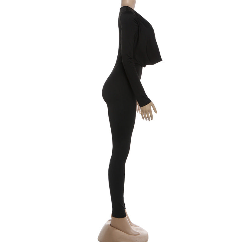Solid Color Wrap Chest Long Sleeve Jumpsuit XEF K25Q77505