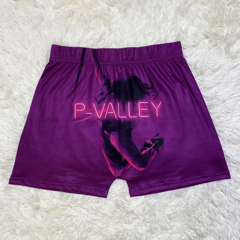 Plus Size Sexy P VALLEY Letter Print Bodycon Shorts SHD 9441