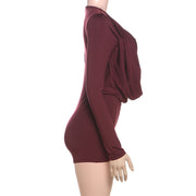 Deep V Neck Solid Color Long Sleeve Romper GZJQ K24Q62136