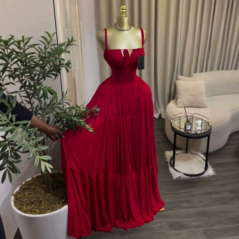 Solid Color Pleated Sling Maxi Dress GCNE 75478
