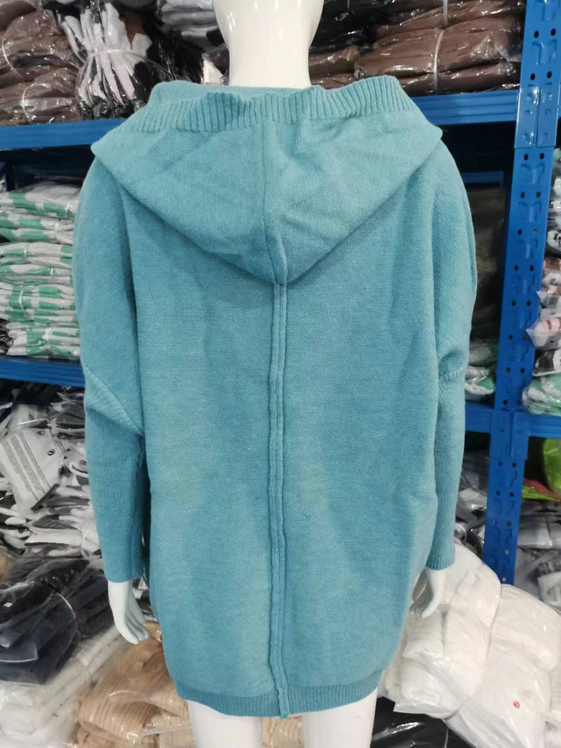 Hooded Collar Knit Bat Sleeve Loose Sweater GBLH 2101