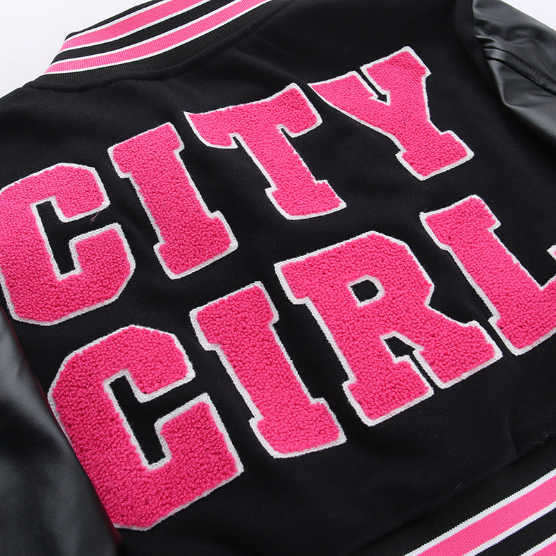 Fashion Patchwork Letter Print Short Jackets FL 23528