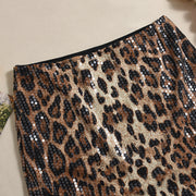 Leopard Print Sequin Patchwork Double Layered Long Skirt GNZD 51515DHD