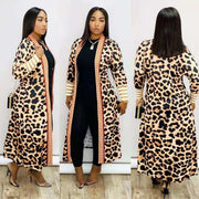 Plus Size Print Long Sleeve Knit Coat GRNH 8078