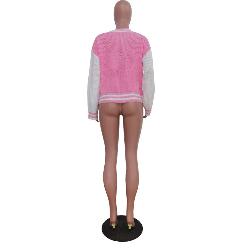 Color Blocking Long Sleeve Knits Jacket Coats TR 1276