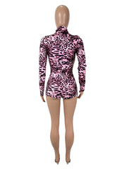 Leopard Print Long Sleeve Tight Romper SHD 9735