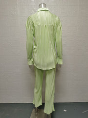 Solid Color Long Sleeve Split Shirt Pants Two Piece Set GYSM W0513