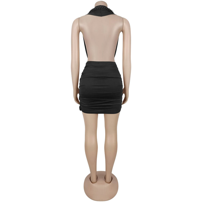 Deep V Neck Halterneck Mini Dress BY 7771