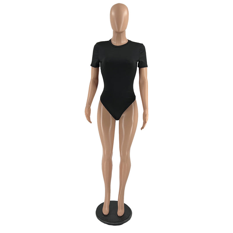 Solid Backless Short Sleeve One Piece Swimsuit IV 8279