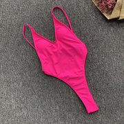 Solid Sexy Backless Thong Bikini One Piece Swimsuit CASF 8942