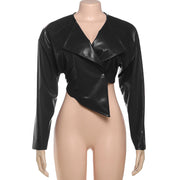 PU Leather Solid Color Irregular Coat XEF K25C77277