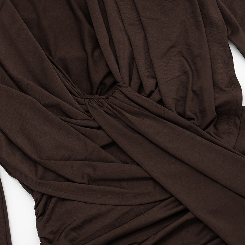 Deep V Neck Logn Sleeve Ruched Mini Dress GSZM C26DS333