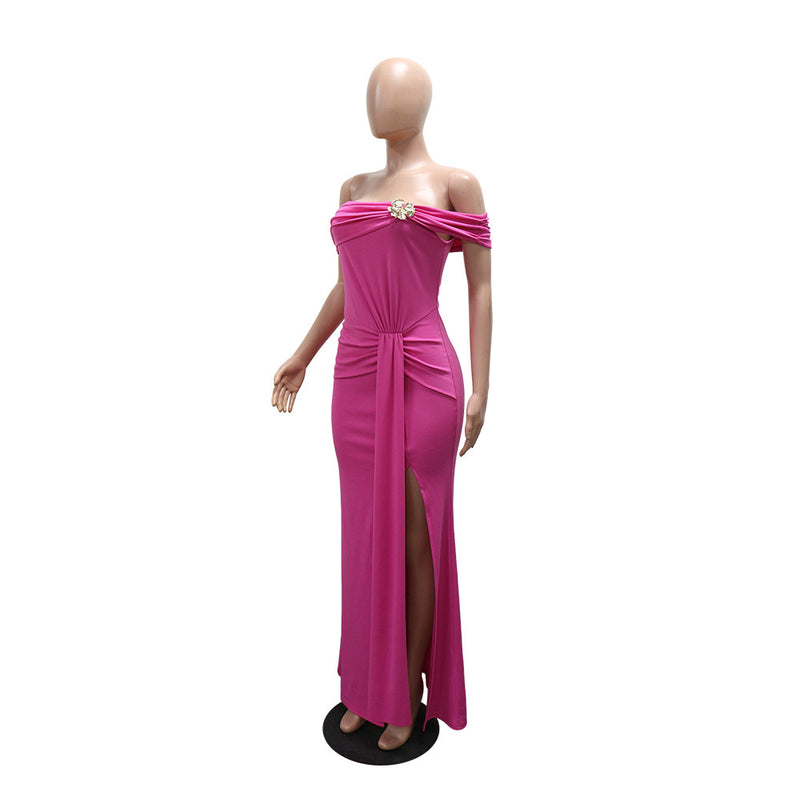 One Shoulder Solid Color Split Maxi Dress CYA 902371