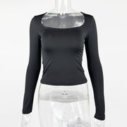 Square Neck Long Sleeve T Shirt GZJF 2590