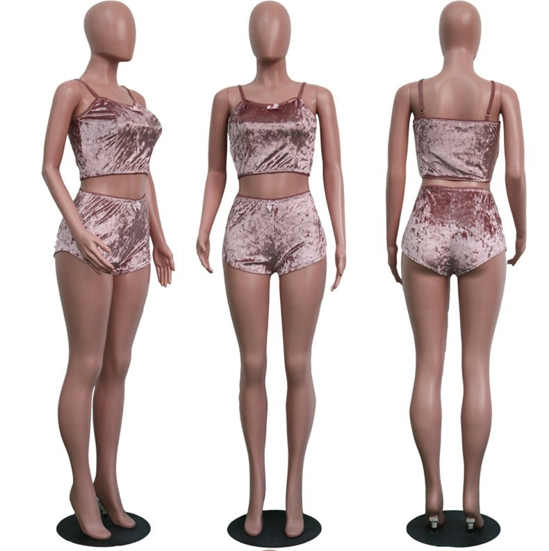 Lace Up Velvet Lace Two Piece Shorts Nightclub Set SH 3431