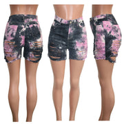 Plus Size Denim Tie Dye Ripped Hole Jeans Shorts SH 3846