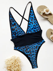 Leopard V Neck Bandage One Piece Swimsuit CASF 6316