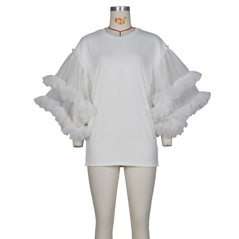 Mesh Patchwork Sleeve Loose Solid T Shirt ZSD 0615