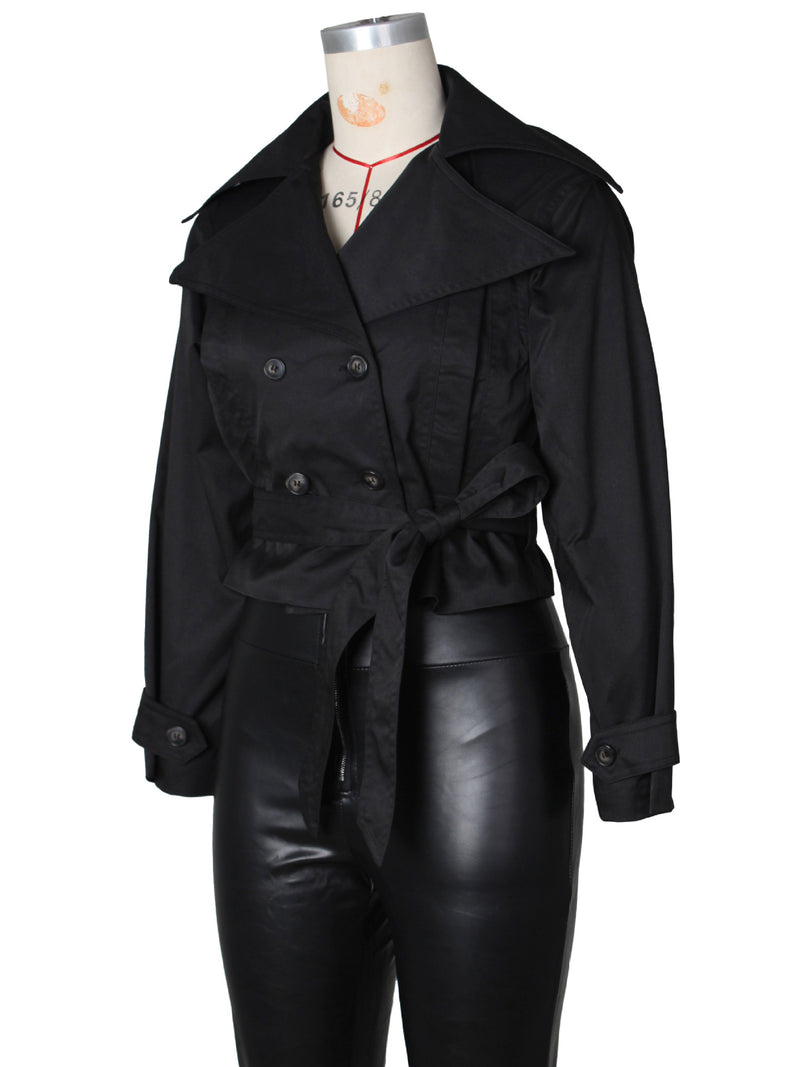 Double breasted Lapel Tie Up Coat ZSD 0776