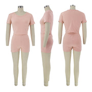 Casual Solid Sport Short Sleeve Shorts Two Piece Set SFY 2305