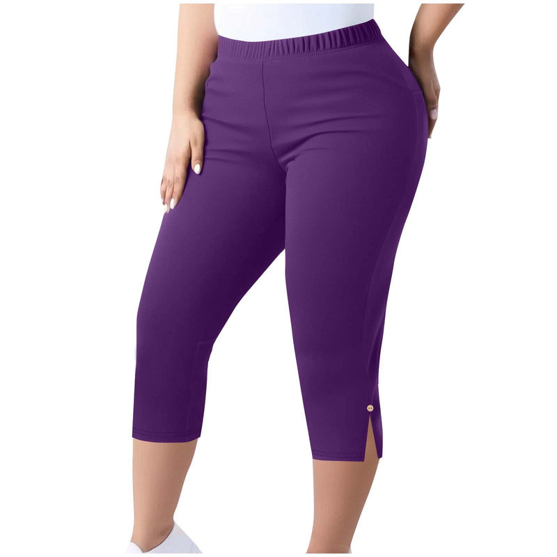 Plus Size Solid Color Split Seventh Pants GYZY 66811