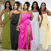 Solid Color Ruched Spaghetti Straps Maxi Dress GTYZ 7619