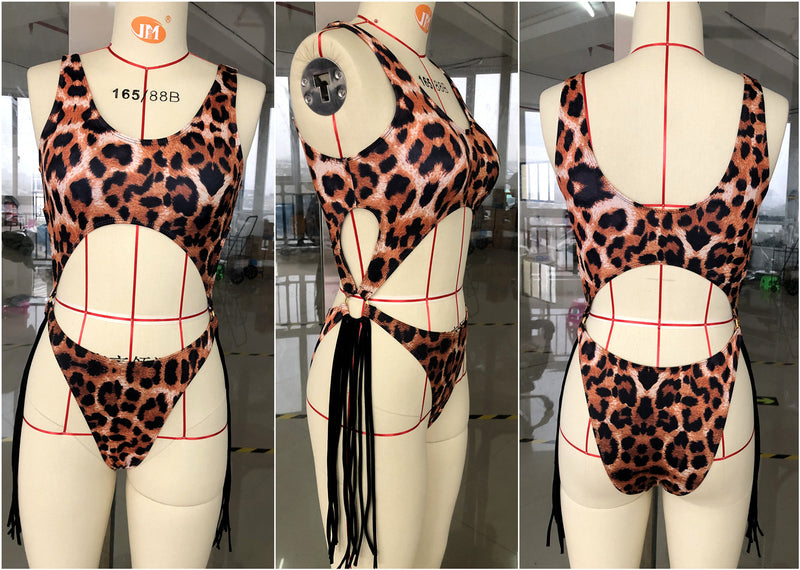 Leopard Print Hollow Out One Piece Swimsuit CSYZ 1973
