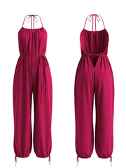 Solid Color Halterneck Backless Loose Jumpsuit HNIF ZM026