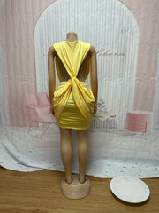 Deep V Neck Sleeveless Ruched Mini Dress SFY 863