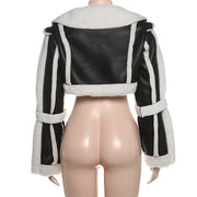 Leather Patchwork Long Sleeve Coats GZJQ K24C75271