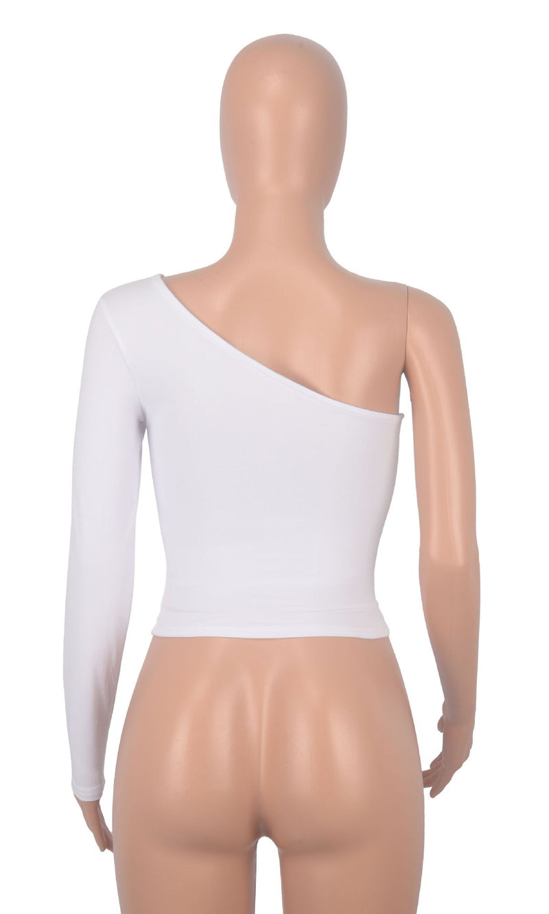 Solid Color Single Shoulder Long Sleeve T Shirt MZ 2811