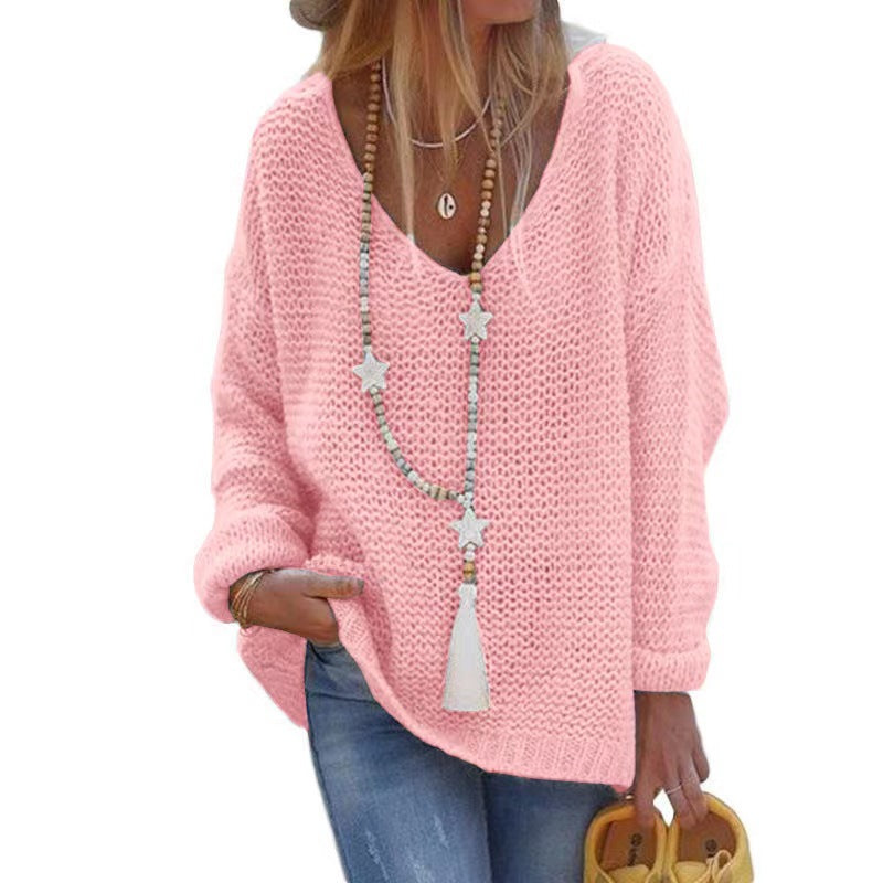 V Neck Long Sleeve Knit Sweater GBLH 156