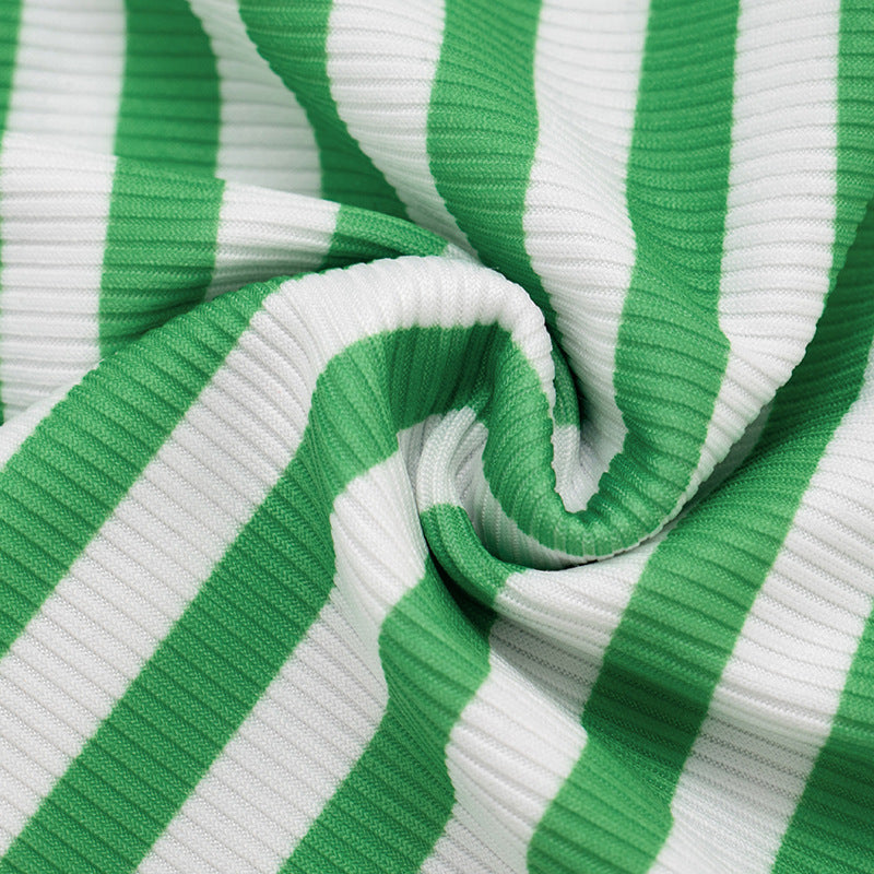 Stripe Print Warp Chest Top Seventh Pants Suit MXBF J26ST301