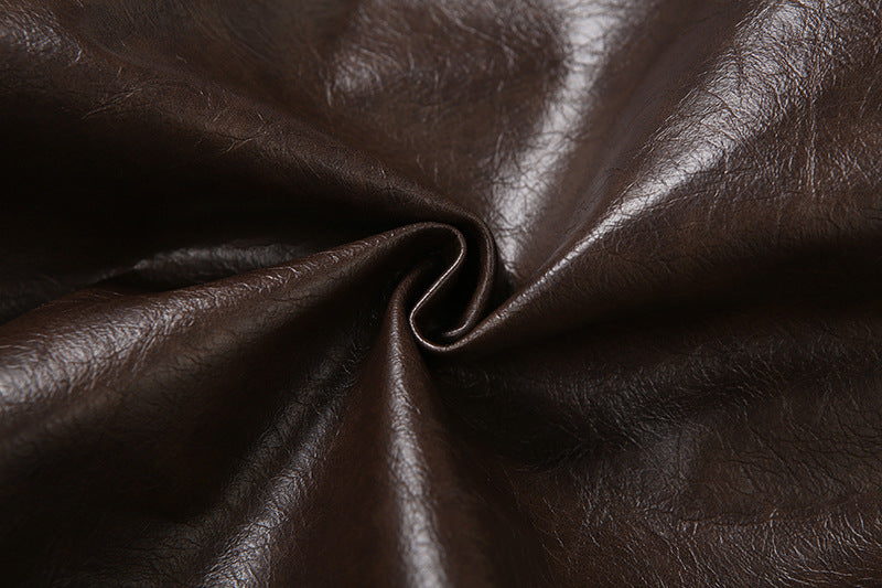 High Neck Solid Color Short Zipper PU Leather Jacket XEF K25C84468