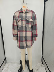Plus Size Loose Plaid Mauney Long Sleeve Shirt Coat YIM 370